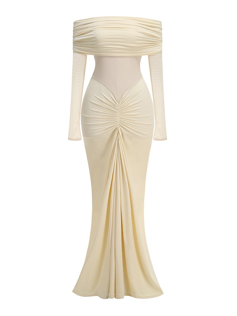Off-Shoulder Draped Mermaid Gown H7149