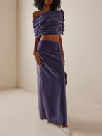 Off-Shoulder Draped Velvet Gown H7044