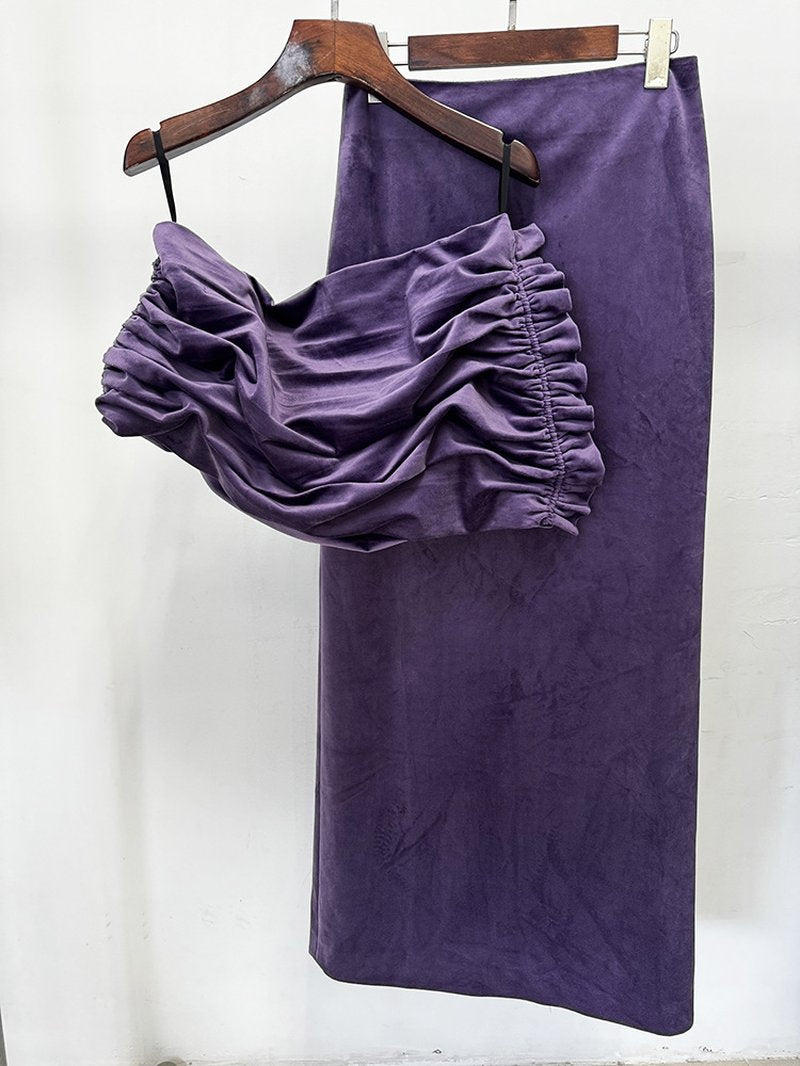 Off-Shoulder Draped Velvet Gown H7044