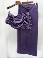 Off-Shoulder Draped Velvet Gown H7044