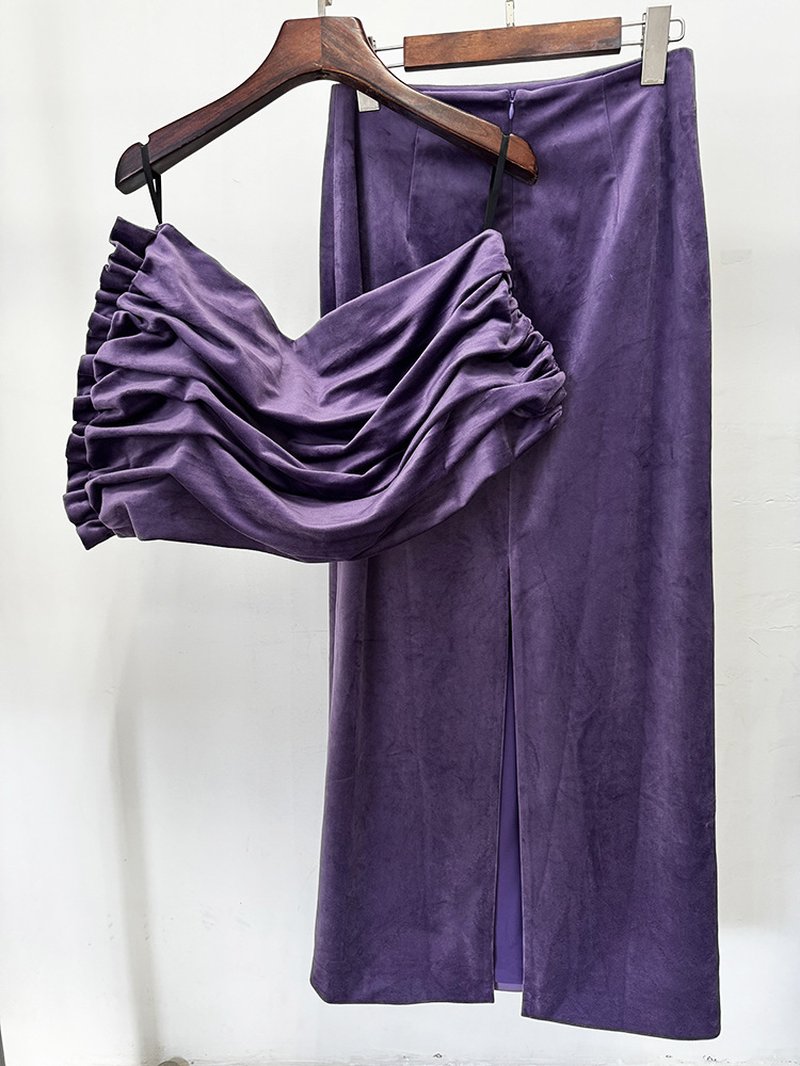 Off-Shoulder Draped Velvet Gown H7044