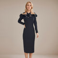 Off-Shoulder Embellished Black Midi Dress H6416