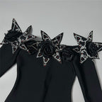 Off-Shoulder Embellished Black Midi Dress H6416