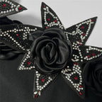 Off-Shoulder Embellished Black Midi Dress H6416