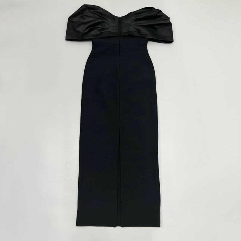 Off-Shoulder Embellished Black Midi Dress H6534