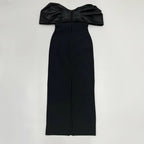 Off-Shoulder Embellished Black Midi Dress H6534