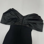 Off-Shoulder Embellished Black Midi Dress H6534
