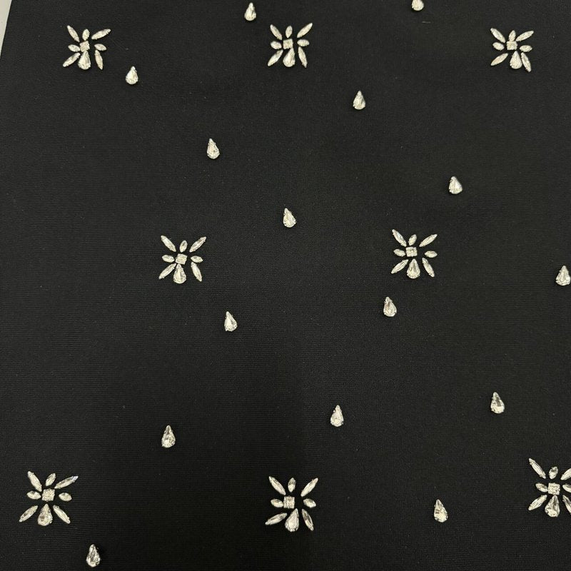 Off-Shoulder Embellished Black Midi Dress H6534