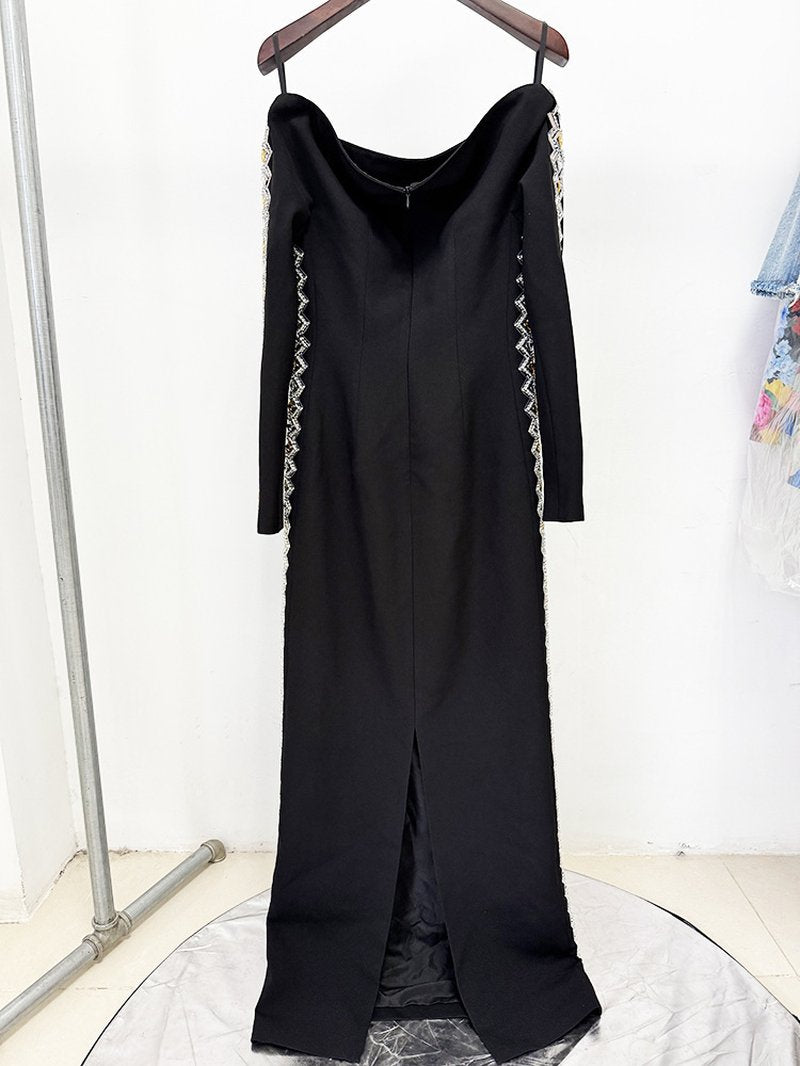 Off Shoulder Embellished Long Sleeve Gown H6782