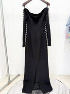 Off Shoulder Embellished Long Sleeve Gown H6782