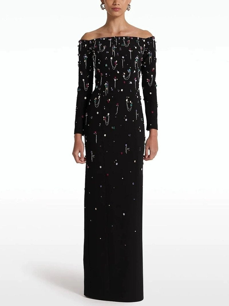 Off Shoulder Embellished Maxi Dress H6582