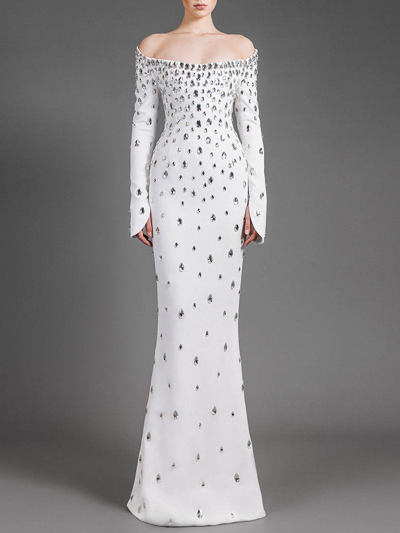Off Shoulder Embellished Mermaid Gown H6687