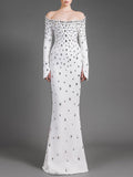 Off Shoulder Embellished Mermaid Gown H6687
