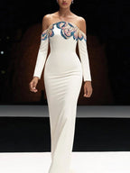 Off-Shoulder Embellished Mermaid Gown H7055