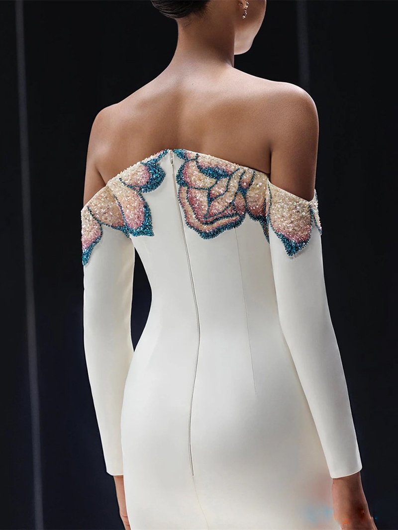 Off-Shoulder Embellished Mermaid Gown H7055