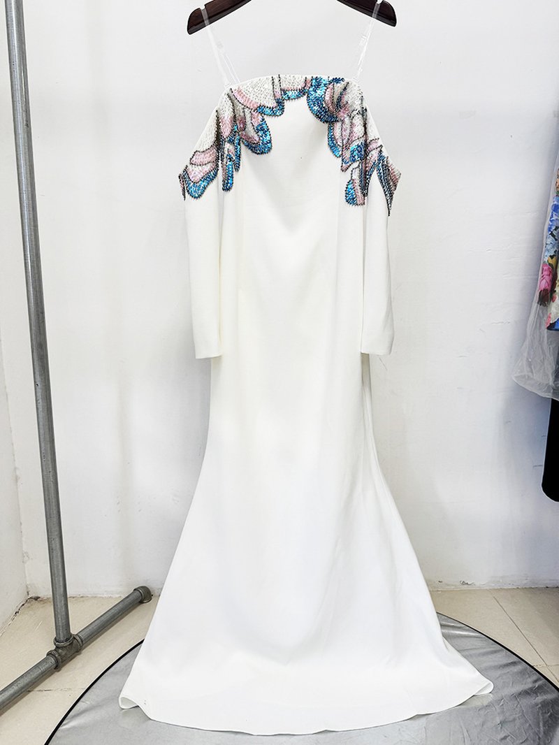 Off-Shoulder Embellished Mermaid Gown H7055
