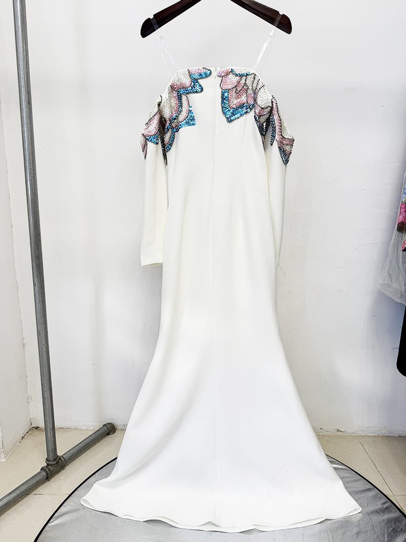 Off-Shoulder Embellished Mermaid Gown H7055