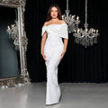 Off Shoulder Embellished Satin Gown H6805
