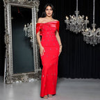Off Shoulder Embellished Satin Gown H6805