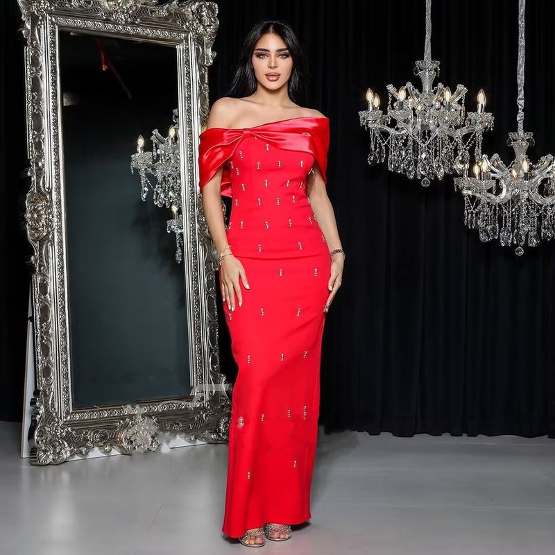 Off Shoulder Embellished Satin Gown H6805