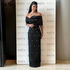 Off Shoulder Embellished Satin Gown H6805
