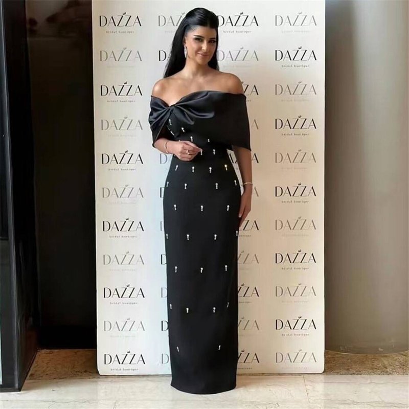 Off Shoulder Embellished Satin Gown H6805