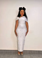 Off Shoulder Embellished Satin Gown H6805