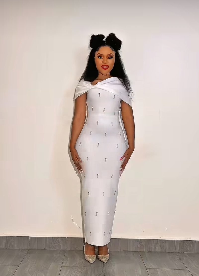 Off Shoulder Embellished Satin Gown H6805