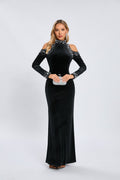 Off Shoulder Embellished Velvet Maxi Dress H6594