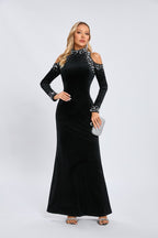 Off Shoulder Embellished Velvet Maxi Dress H6594