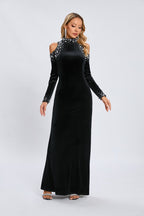 Off Shoulder Embellished Velvet Maxi Dress H6594