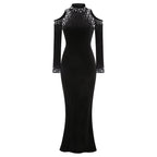 Off Shoulder Embellished Velvet Maxi Dress H6594