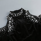 Off Shoulder Embellished Velvet Maxi Dress H6594