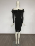 Off-Shoulder Faux Fur Bandage Dress H6675