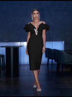 Off Shoulder Feather Pink Bandage Dress H6018