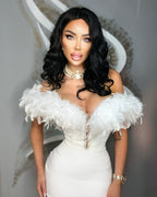 Off Shoulder Feather Pink Bandage Dress H6018