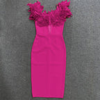 Off Shoulder Feather Pink Bandage Dress H6018