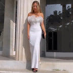 Off-Shoulder Feather Red Maxi Dress H5430
