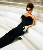 Off-Shoulder Feather Red Maxi Dress H5430