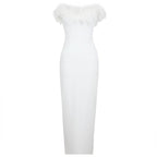 Off-Shoulder Feather Red Maxi Dress H5430