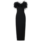 Off-Shoulder Feather Red Maxi Dress H5430