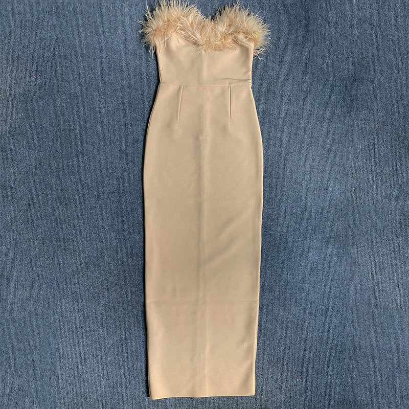 Off-Shoulder Feather Red Maxi Dress H5430