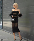 Off Shoulder Feather Sleeve Bandage Dress H5821