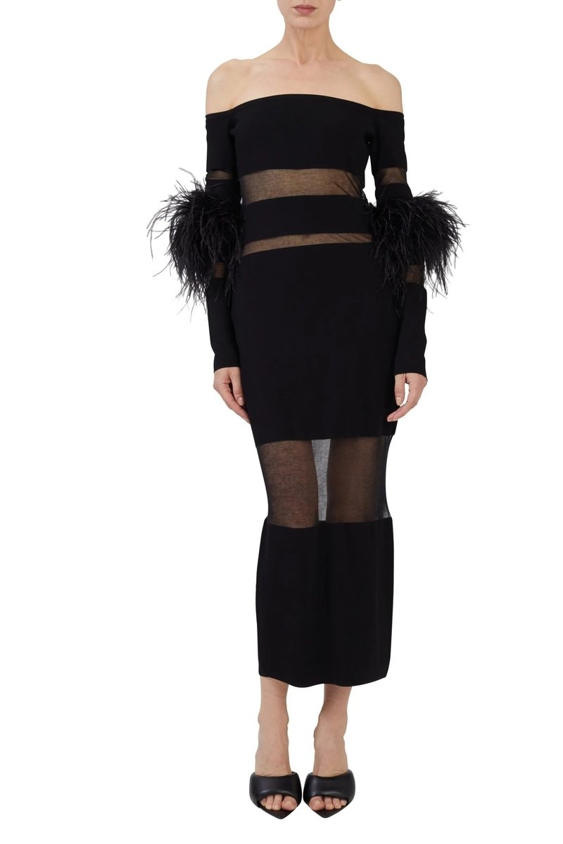 Off Shoulder Feather Sleeve Bandage Dress H5821