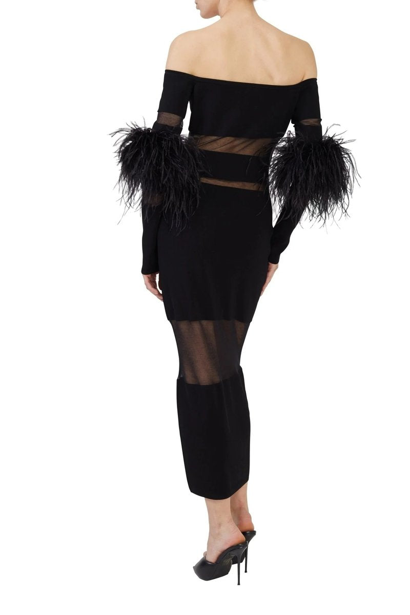 Off Shoulder Feather Sleeve Bandage Dress H5821