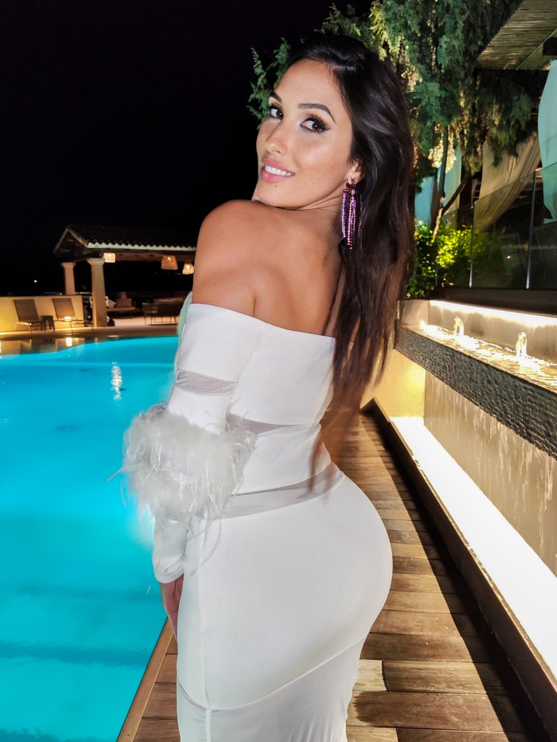 Off Shoulder Feather Sleeve Bandage Dress H5821