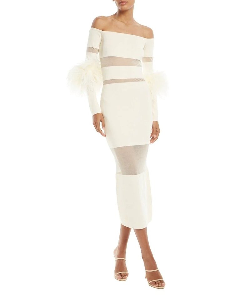Off Shoulder Feather Sleeve Bandage Dress H5821
