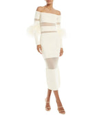 Off Shoulder Feather Sleeve Bandage Dress H5821
