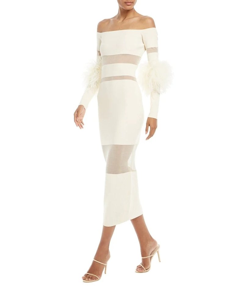 Off Shoulder Feather Sleeve Bandage Dress H5821