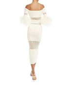 Off Shoulder Feather Sleeve Bandage Dress H5821